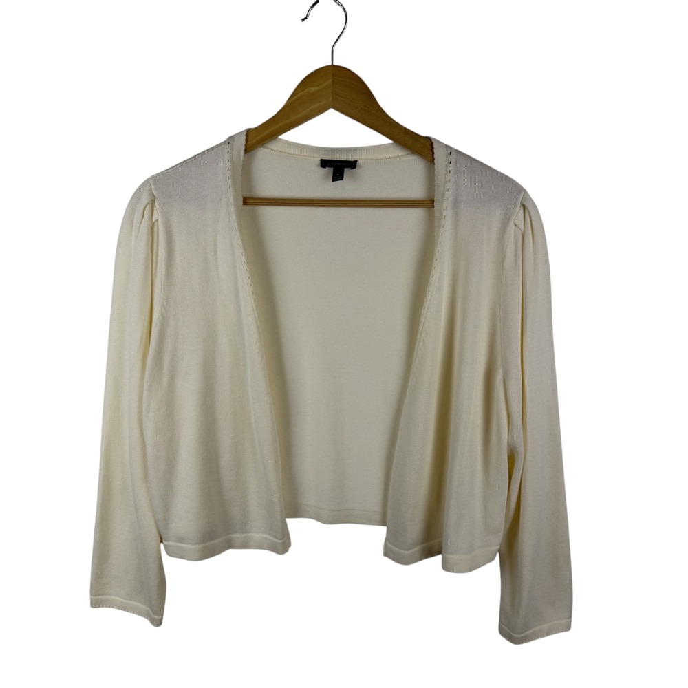 Talbots Cream Open Front Cropped Cardigan Sweater Medium Minimalist Neutral